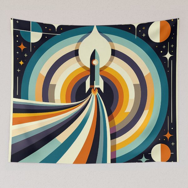 Item preview, Retro Rocket Launch Geometric Space Illustration designed and sold by InkSmithery.