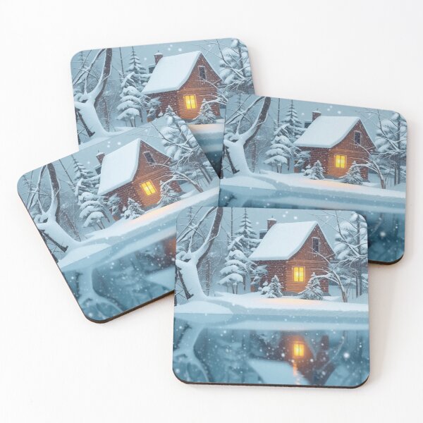 Item preview, Cozy Winter Cabin by the Lake – Snowy Forest Night Scene designed and sold by darekkocurek.