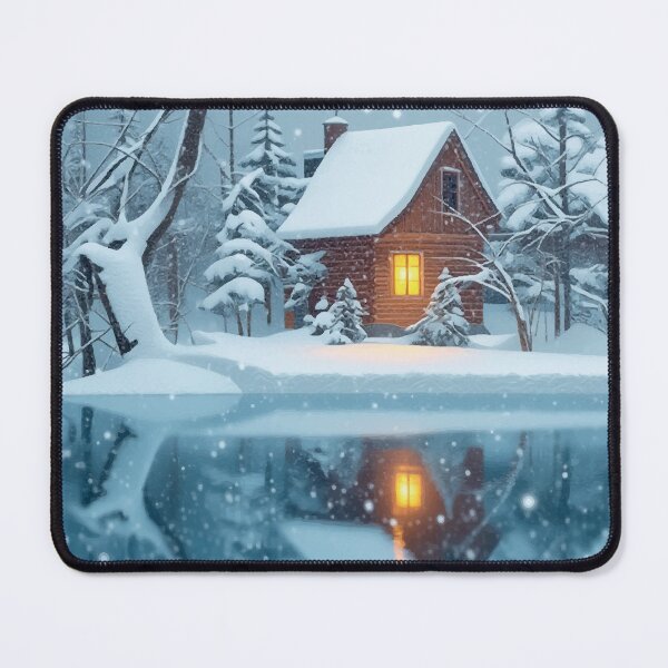 Item preview, Cozy Winter Cabin by the Lake – Snowy Forest Night Scene designed and sold by darekkocurek.