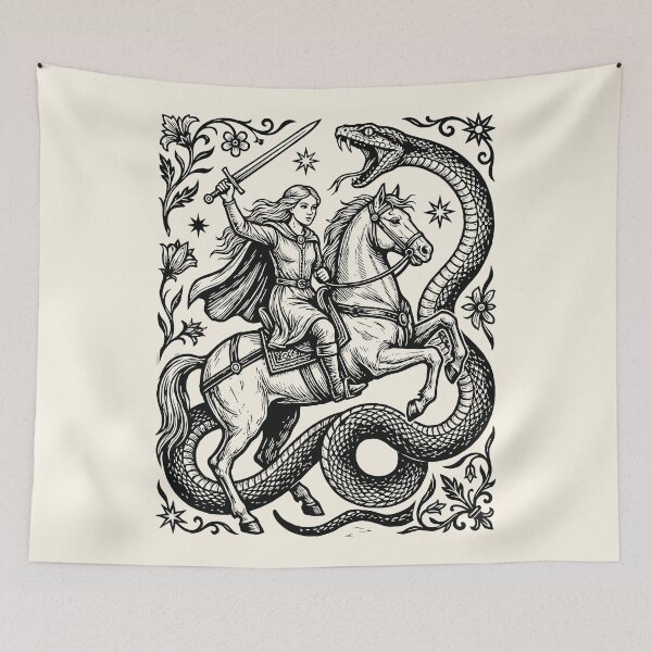 Item preview, Warrior Maiden Horse Rider Serpent Slayer Medieval designed and sold by Y-Vibes.