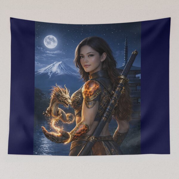 Item preview, Dragon Spirit Cyber Samurai – Moonlit Mount Fuji designed and sold by Dragon-Samurai.