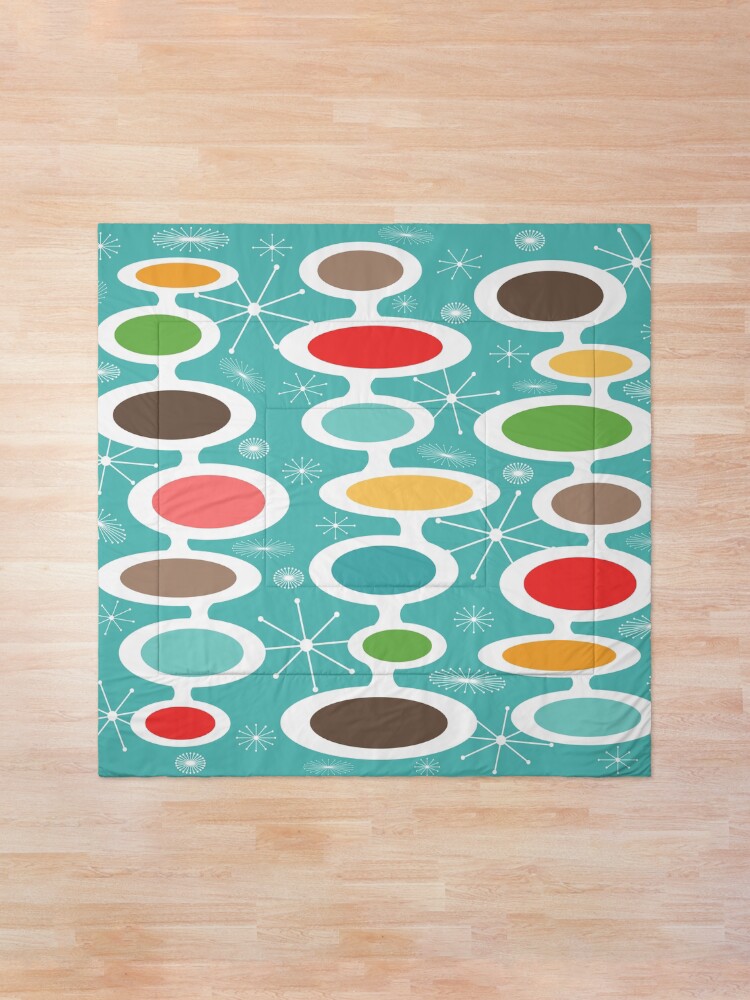 Alternate view of Colorful Atomic Era Art - Mid Century Modern Oval Design Comforter