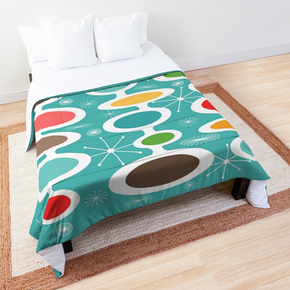 Colorful Atomic Era Art - Mid Century Modern Oval Design Comforter