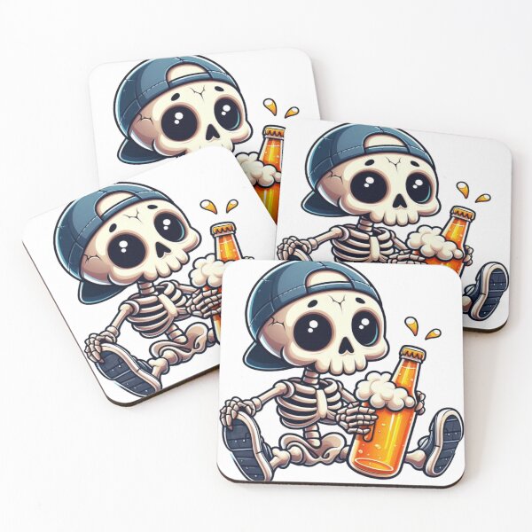 Item preview, Cute Skeleton Drinking Beer Illustration designed and sold by SkullVibe Collective.