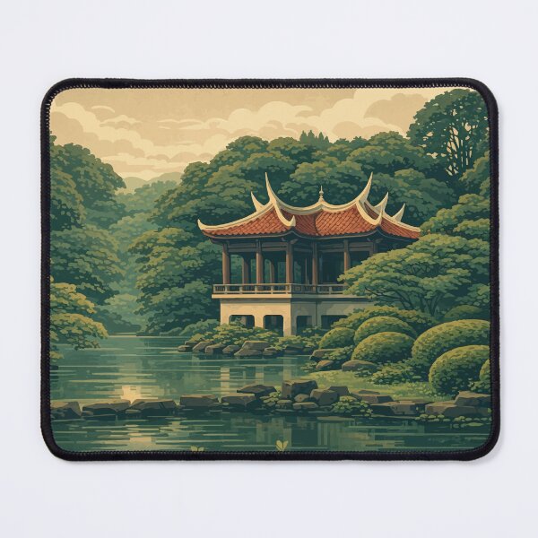 Item preview, Shinjuku Gyoen Pavilion by the Water - Japanese Garden Illustration designed and sold by darekkocurek.