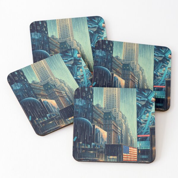 Item preview, Rainy Night in New York - Futuristic Cityscape Illustration designed and sold by darekkocurek.