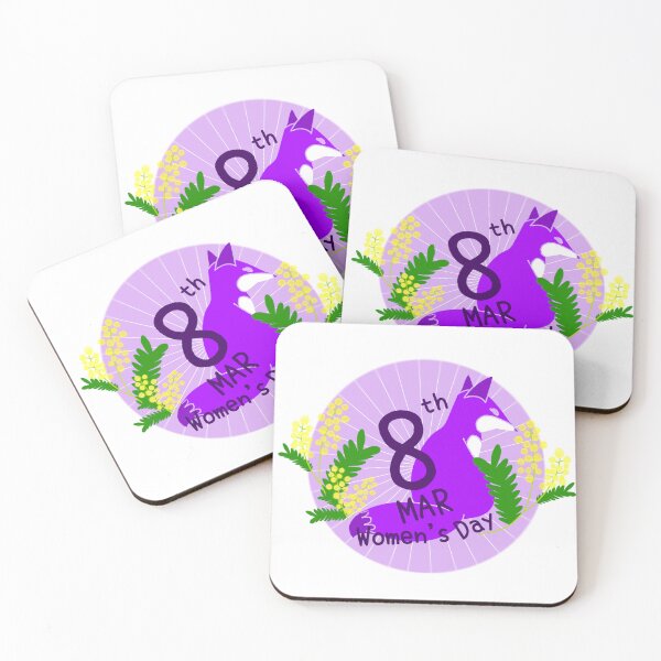 Item preview, The fox is purple and white, the mimosa flowers are yellow, and the leaves are green. designed and sold by Kan digital art.
