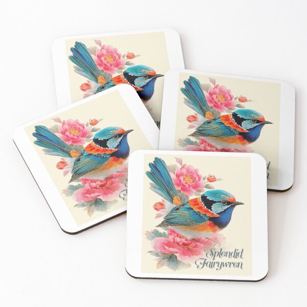 Item preview, Splendid Fairywren – Vibrant Bird & Peony Art designed and sold by ForeverPrintsOK.
