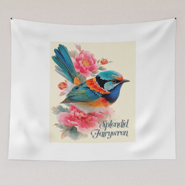 Item preview, Splendid Fairywren – Vibrant Bird & Peony Art designed and sold by ForeverPrintsOK.