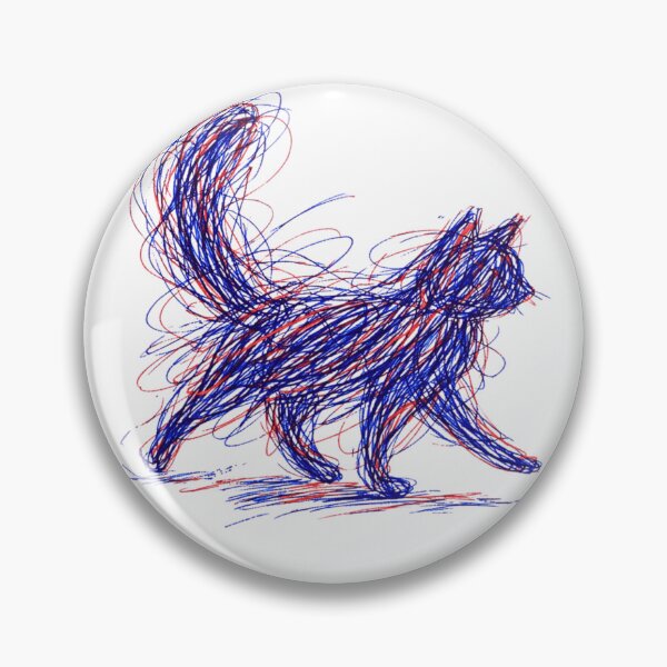 Item preview, Blue Red Ballpoint Scribble Cat Art designed and sold by JerdbordinShop.