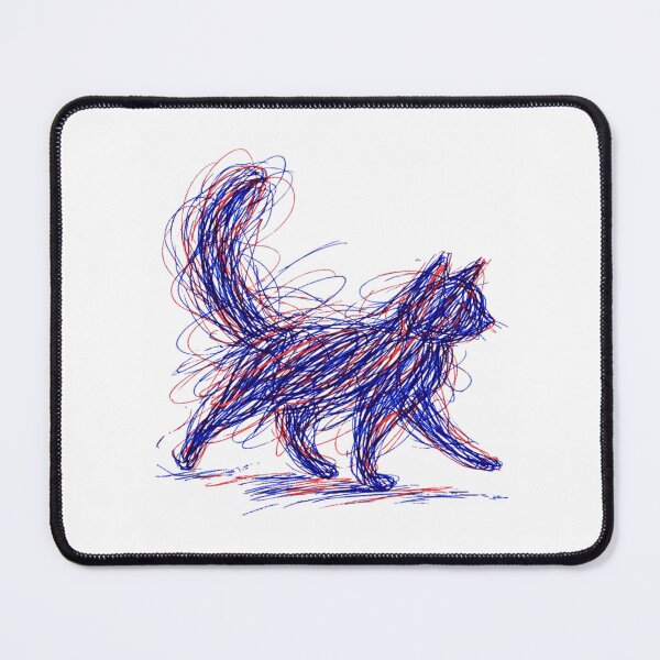 Item preview, Blue Red Ballpoint Scribble Cat Art designed and sold by JerdbordinShop.
