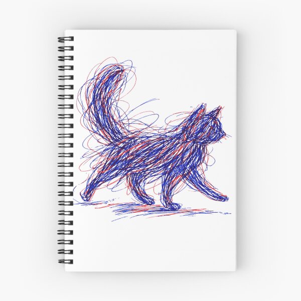 Item preview, Blue Red Ballpoint Scribble Cat Art designed and sold by JerdbordinShop.