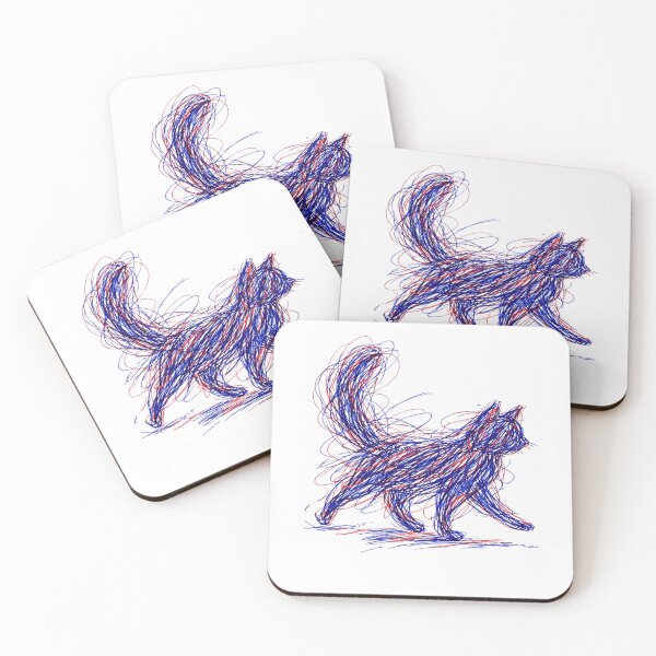 Item preview, Blue Red Ballpoint Scribble Cat Art designed and sold by JerdbordinShop.