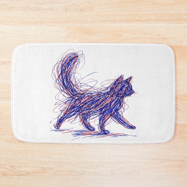 Item preview, Blue Red Ballpoint Scribble Cat Art designed and sold by JerdbordinShop.