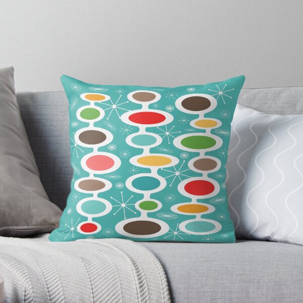 Colorful Atomic Era Art - Mid Century Modern Oval Design Throw Pillow