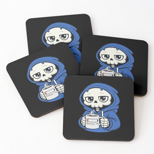 Item preview, Battery 1% Skeleton Drinking Coffee designed and sold by laggy-soul-0.