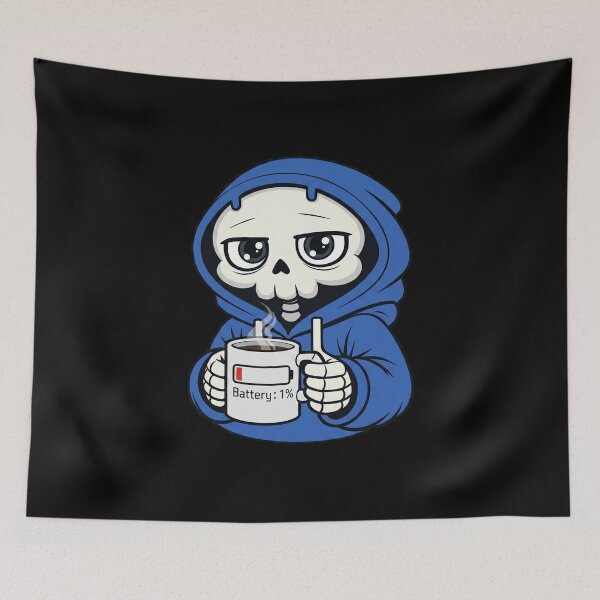 Item preview, Battery 1% Skeleton Drinking Coffee designed and sold by laggy-soul-0.
