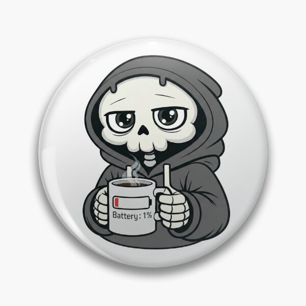 Item preview, Battery 1% Skeleton Drinking Coffee Black & White Version designed and sold by laggy-soul-0.