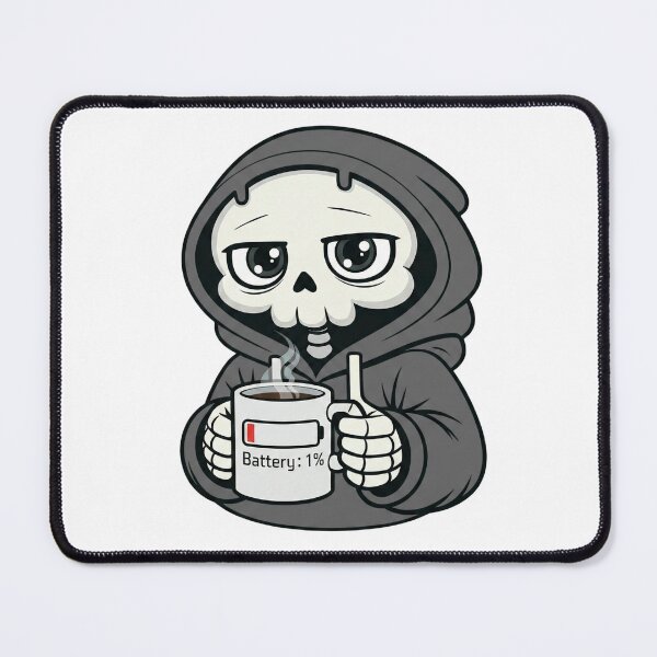 Item preview, Battery 1% Skeleton Drinking Coffee Black & White Version designed and sold by laggy-soul-0.