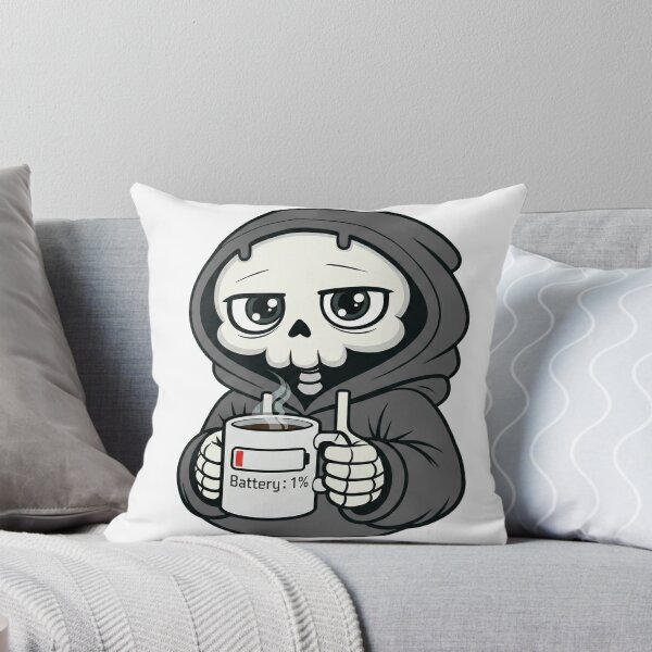 Item preview, Battery 1% Skeleton Drinking Coffee Black & White Version designed and sold by laggy-soul-0.