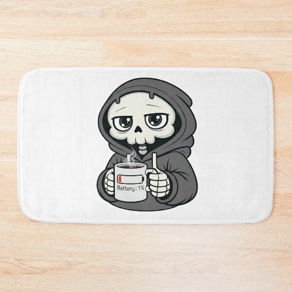 Item preview, Battery 1% Skeleton Drinking Coffee Black & White Version designed and sold by laggy-soul-0.