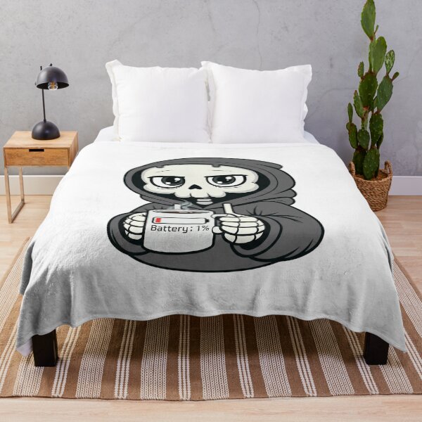 Item preview, Battery 1% Skeleton Drinking Coffee Black & White Version designed and sold by laggy-soul-0.