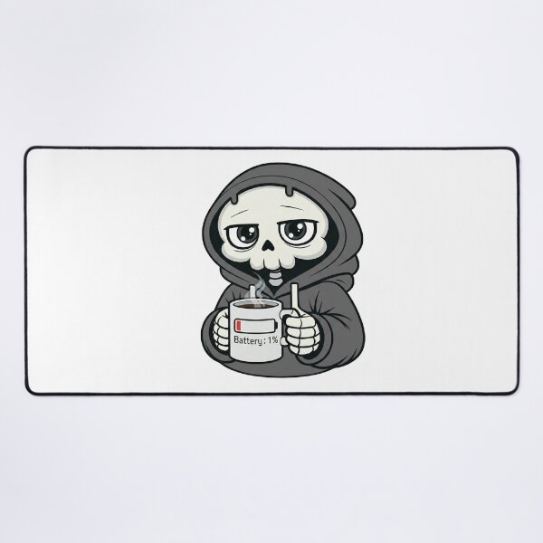 Item preview, Battery 1% Skeleton Drinking Coffee Black & White Version designed and sold by laggy-soul-0.