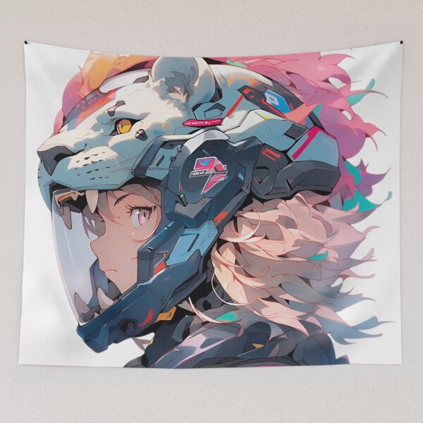 Item preview, Neon Cyber Lioness – Futuristic Anime Mecha Helmet Girl Illustration designed and sold by Dyan4.