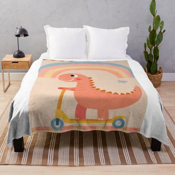 Item preview, Cute Dinosaur on Scooter Nursery Art with Rainbow designed and sold by shopcanva.
