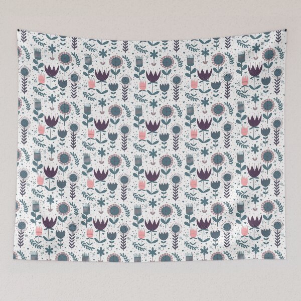 Item preview, Scandi folk art flowers | modern floral design with pink accent designed and sold by rose-michele.