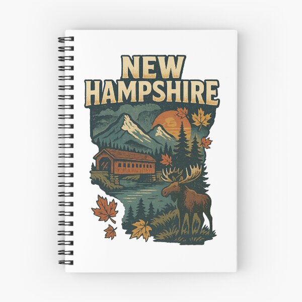 Item preview, Vintage New Hampshire State Design | Moose, Mountains & Covered Bridge Retro Souvenir designed and sold by Thehatinthecat.