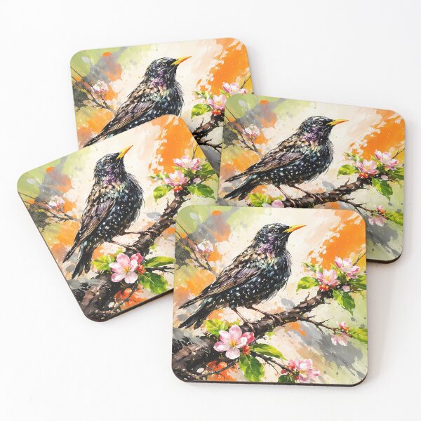 Item preview, Starling Perched on Blossoming Branch designed and sold by cuprum.