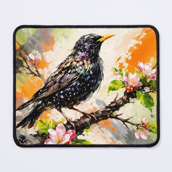 Item preview, Starling Perched on Blossoming Branch designed and sold by cuprum.