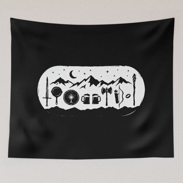 Item preview, White Fantasy Fellowship Weapons And Mountains Silhouette designed and sold by Fenay Designs.