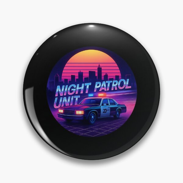 Item preview, Night Patrol Unit - Circular Synthwave Police Car Neon Sunset designed and sold by MKreative Studio.