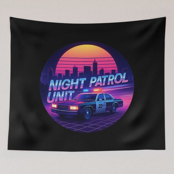 Item preview, Night Patrol Unit - Circular Synthwave Police Car Neon Sunset designed and sold by MKreative Studio.