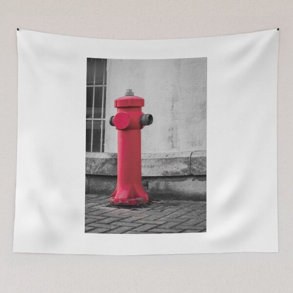 Item preview, Red Fire Hydrant Stands Boldly On City Sidewalk Against Gray Wall, Creating Striking Urban Contrast designed and sold by Nmallia.