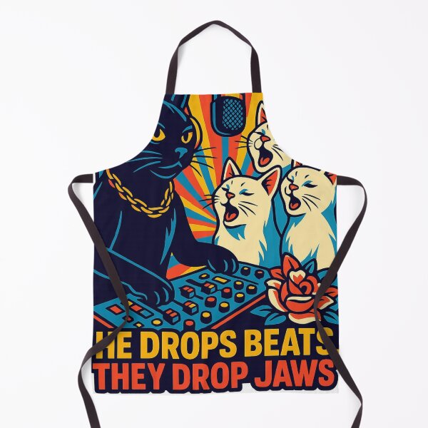 Item preview, DJ Cat - He Drops Beats They Drop Jaws | Retro Cat Music Art designed and sold by ARTGENERATESART.