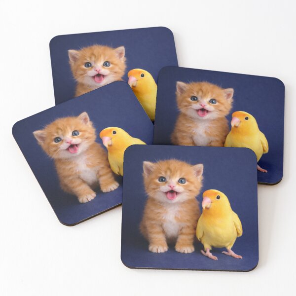 Item preview, The Sunshine Duo Ginger Kitten & Yellow Lovebird designed and sold by Dreamy Armine Art.