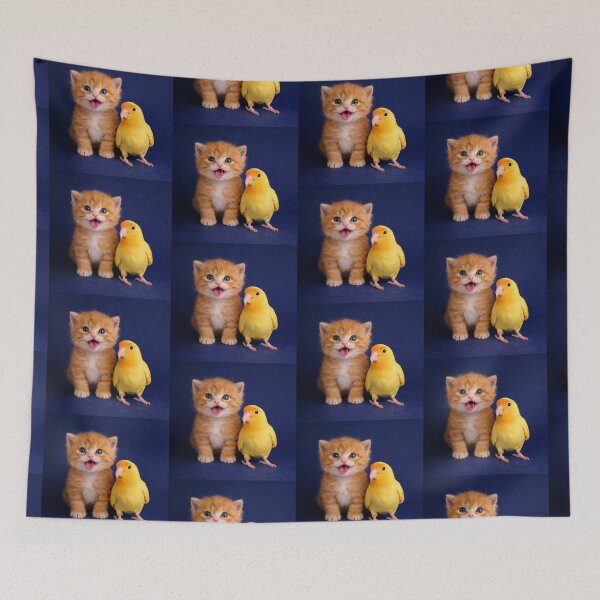Item preview, The Sunshine Duo Ginger Kitten & Yellow Lovebird designed and sold by Dreamy Armine Art.