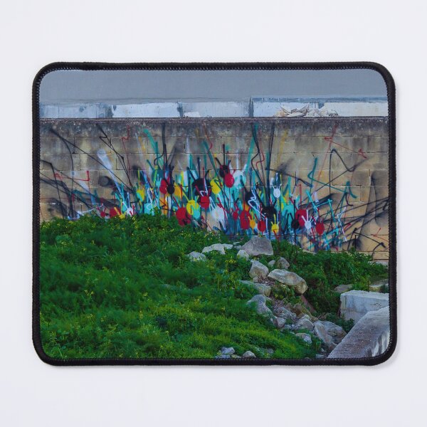 Item preview, Colorful Graffiti Wall Behind Green Hill and Stone Terrace in Urban City Setting designed and sold by Nmallia.