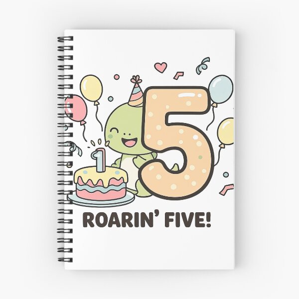 Item preview, Roarin’ Five Cute Dinosaur 5th Birthday Design with Cake and Balloons designed and sold by MeeraArts&Crafts.