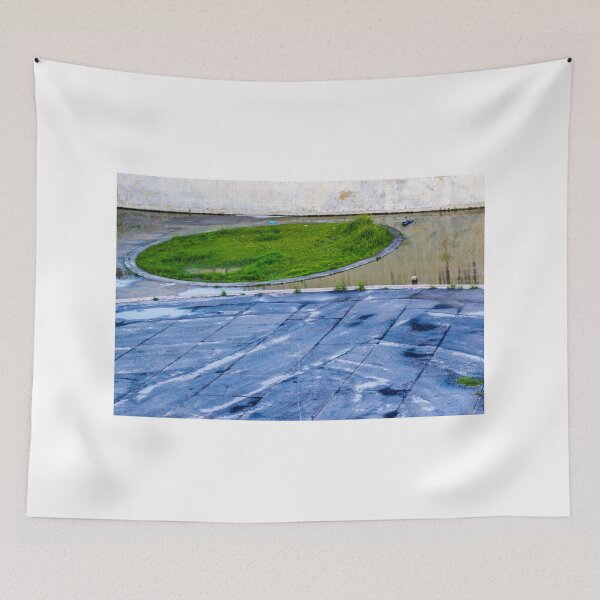 Item preview, Abandoned Parking Lot With Circular Green Island And Wet Paved Surface For Stock Use designed and sold by Nmallia.