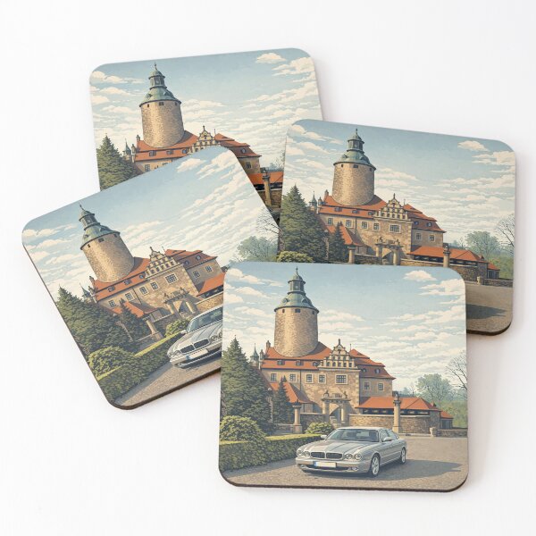 Item preview, Czocha Castle with Jaguar - Historic Fortress & Luxury Car Illustration designed and sold by darekkocurek.