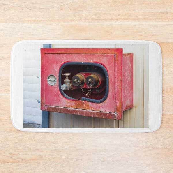 Item preview, Red Fire Hose Cabinet on Exterior Wall With Rusty Vintage Industrial Look designed and sold by Nmallia.