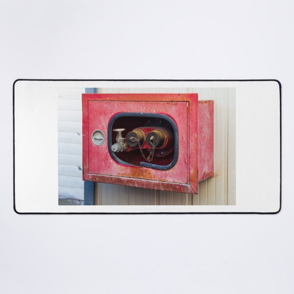 Item preview, Red Fire Hose Cabinet on Exterior Wall With Rusty Vintage Industrial Look designed and sold by Nmallia.