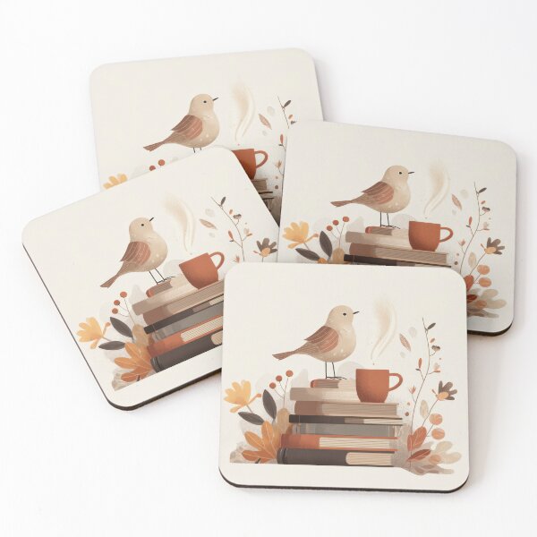 Item preview, Bird on books with a cup of coffee designed and sold by anytka.