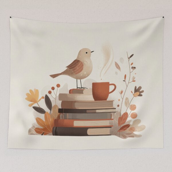 Item preview, Bird on books with a cup of coffee designed and sold by anytka.