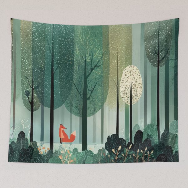 Item preview, Fox stands in the forest among trees designed and sold by anytka.
