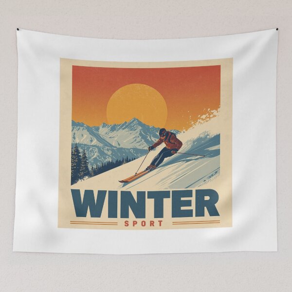 Item preview, Retro 1970s Alpine Ski Poster – Vintage Winter Sports Sunset Design designed and sold by Art-Design-EM.
